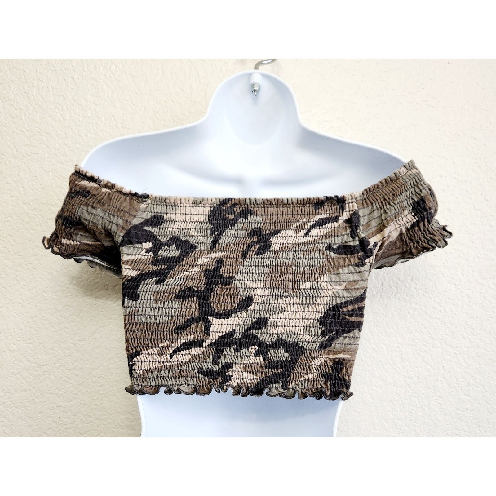 Other Better Be Green Brown Camo Off The Shoulder Cropped Top M Size M / US 6-8 / IT 42-44 - 2 Thumbnail