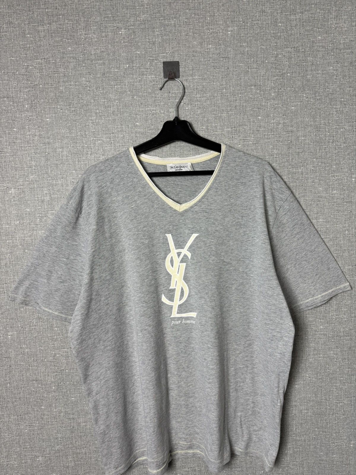 Yves Saint Laurent Vintage Yves Saint Laurent Pour Homme YSL Logo Tee V-Neck Size US XL / EU 56 / 4 - 2 Thumbnail