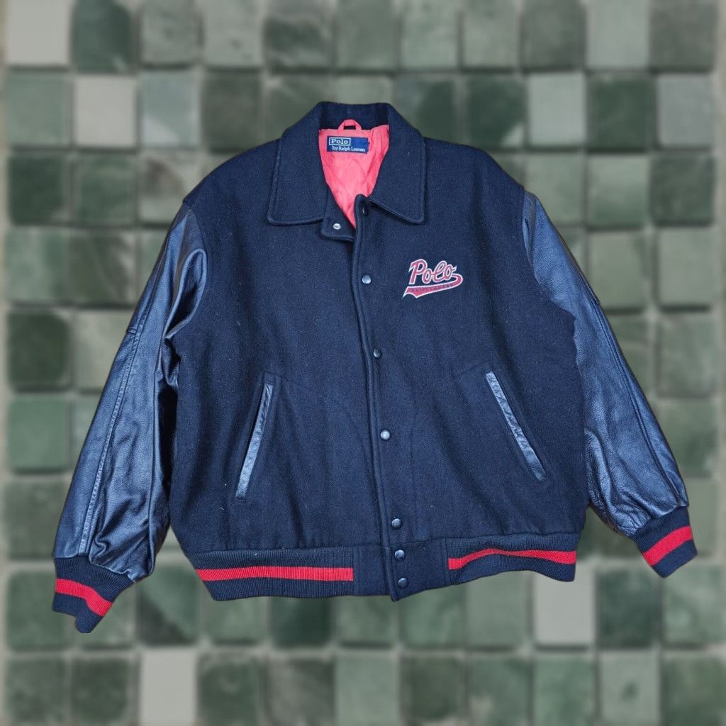 Ralph Lauren VINTAGE Ralph Lauren POLO VARSITY JACKET SHIRT Men L Black Leather Wool SIZE 90s 92' P WING Size US L / EU 52-54 / 3 - 1 Thumbnail