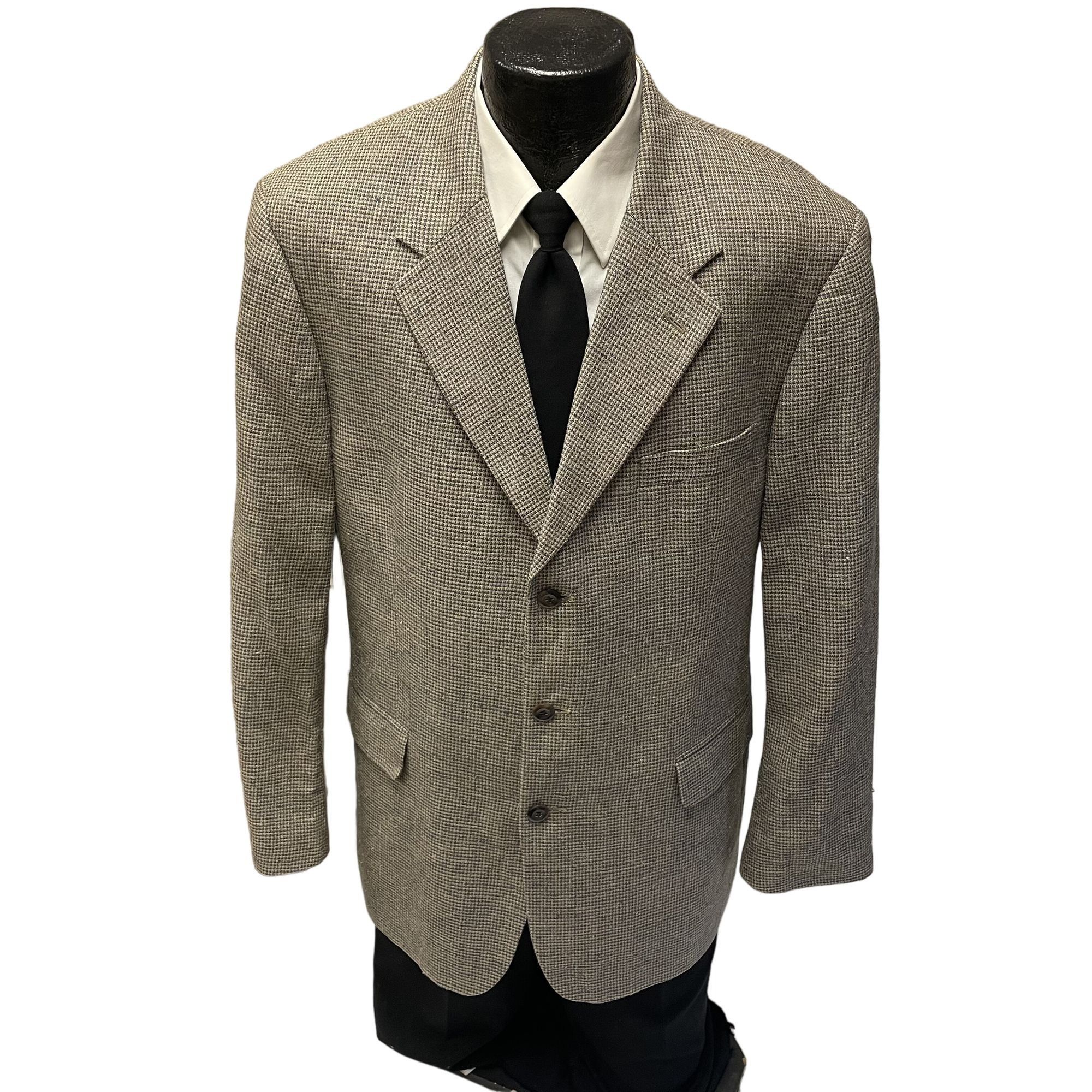 Savile Row Savile Row Gray Check Sport Coat 100% SILK Jacket 3 Btn Size 44R - 1 Thumbnail