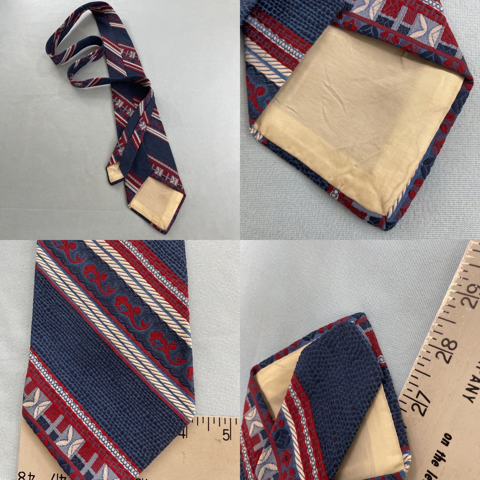 Vintage VINTAGE 1970s Necktie Woven Jacquard Rockabilly Mob Boss Patriot Texture Blue Red White 4" Tie Mens Tie Size ONE SIZE - 8 Thumbnail