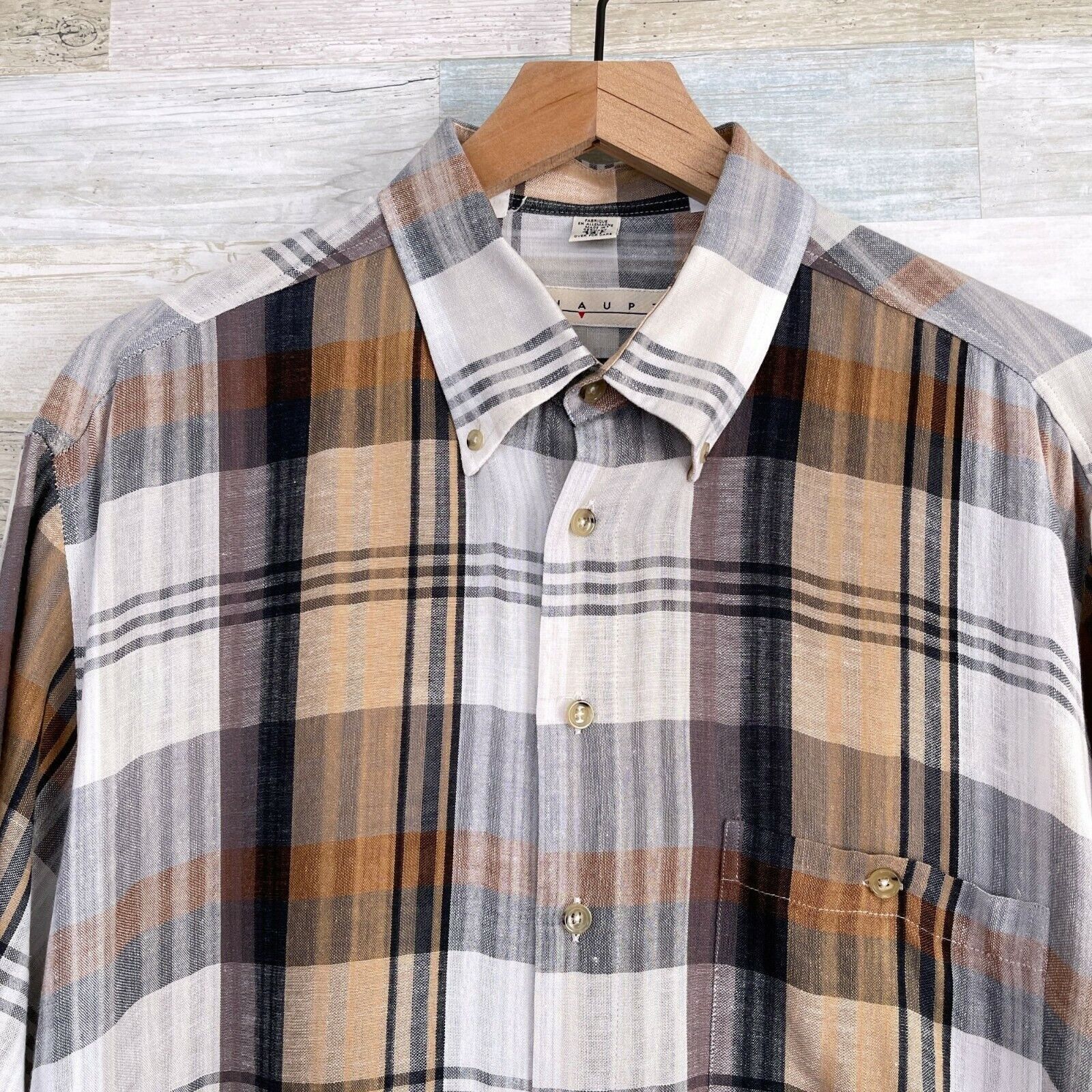 Haupt Haupt Germany Linen Lawn Shirt Gray Brown Plaid Short Sleeve Size US L / EU 52-54 / 3 - 2 Thumbnail