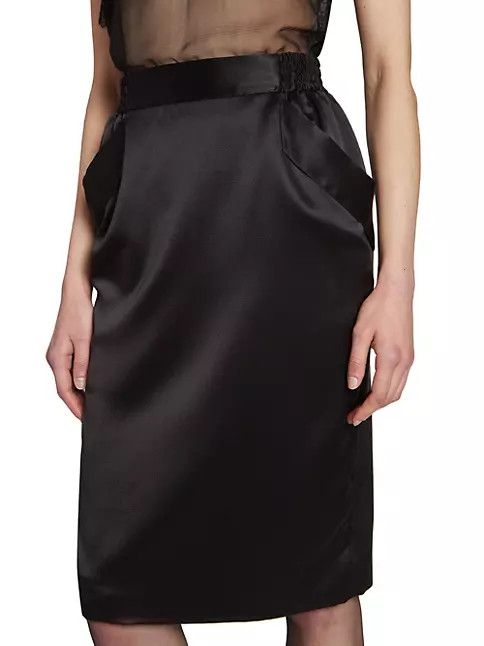 Saint Laurent Paris o1s1wg111124 Pencil Skirt in Silk Satin Crepe in Black Size 25" / US 0 / IT 36 - 5 Thumbnail