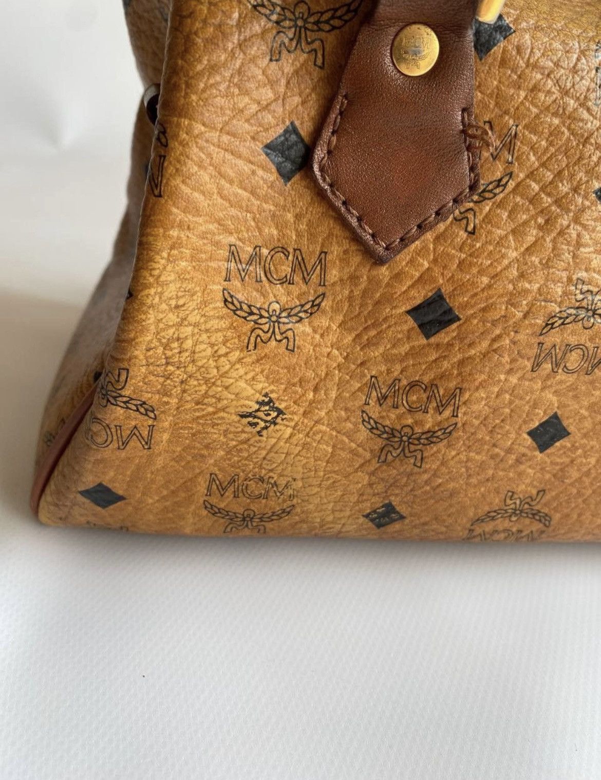 MCM MCM Boston Bag Ladies Cognac PVC Leather Visetos Brown Size ONE SIZE - 9 Thumbnail
