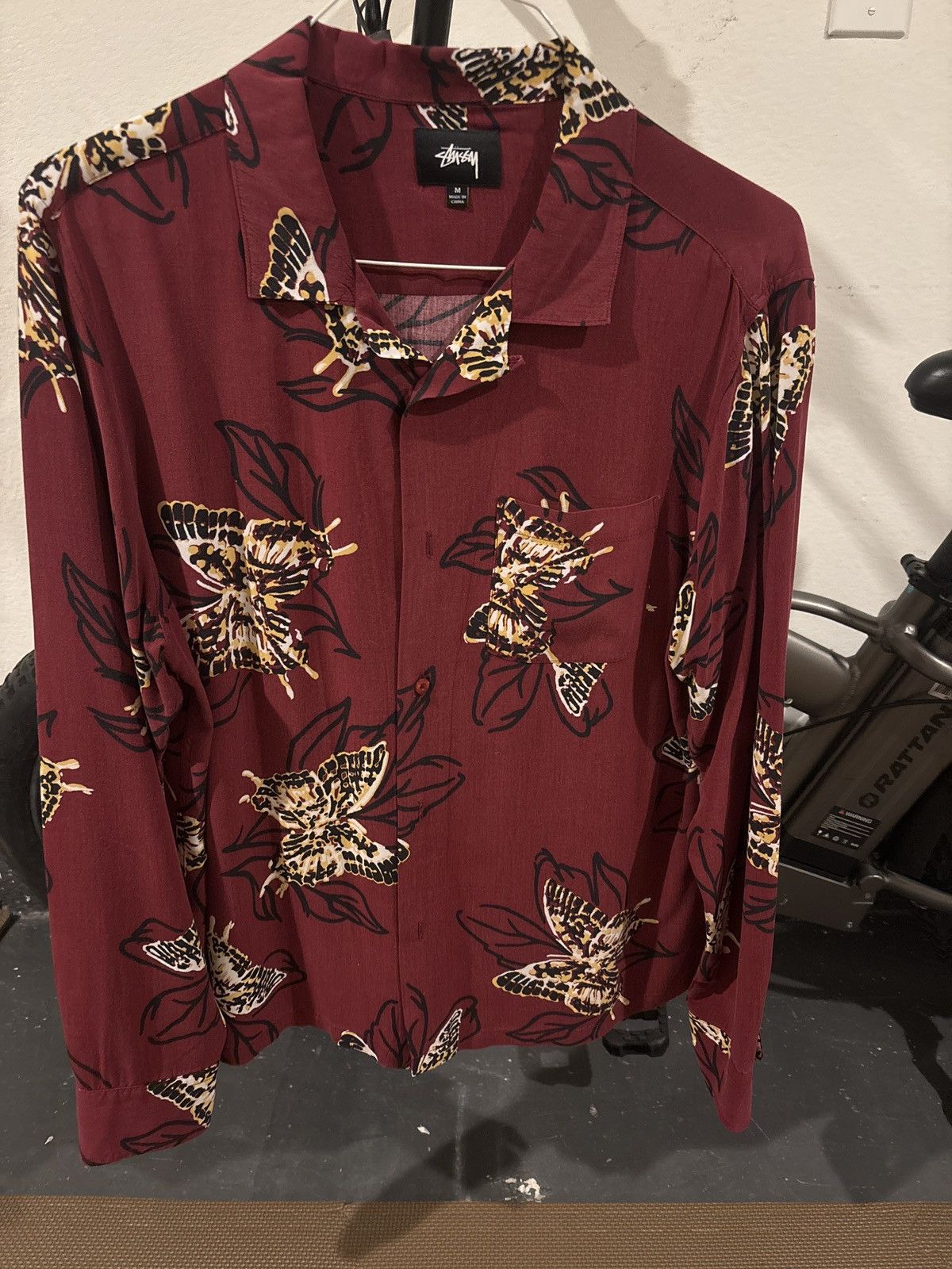 Stussy Maroon Red Butterfly Shirt Size US M / EU 48-50 / 2 - 1 Thumbnail
