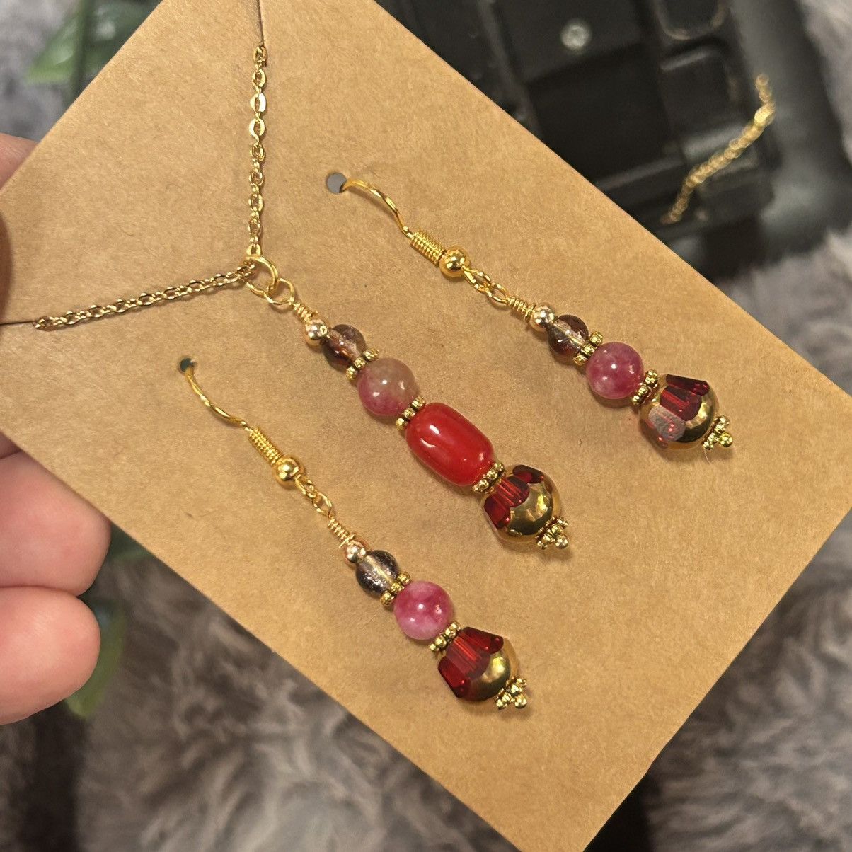 Handmade Handcrafted di-cut art glass elbaite necklace set Size ONE SIZE - 1 Thumbnail