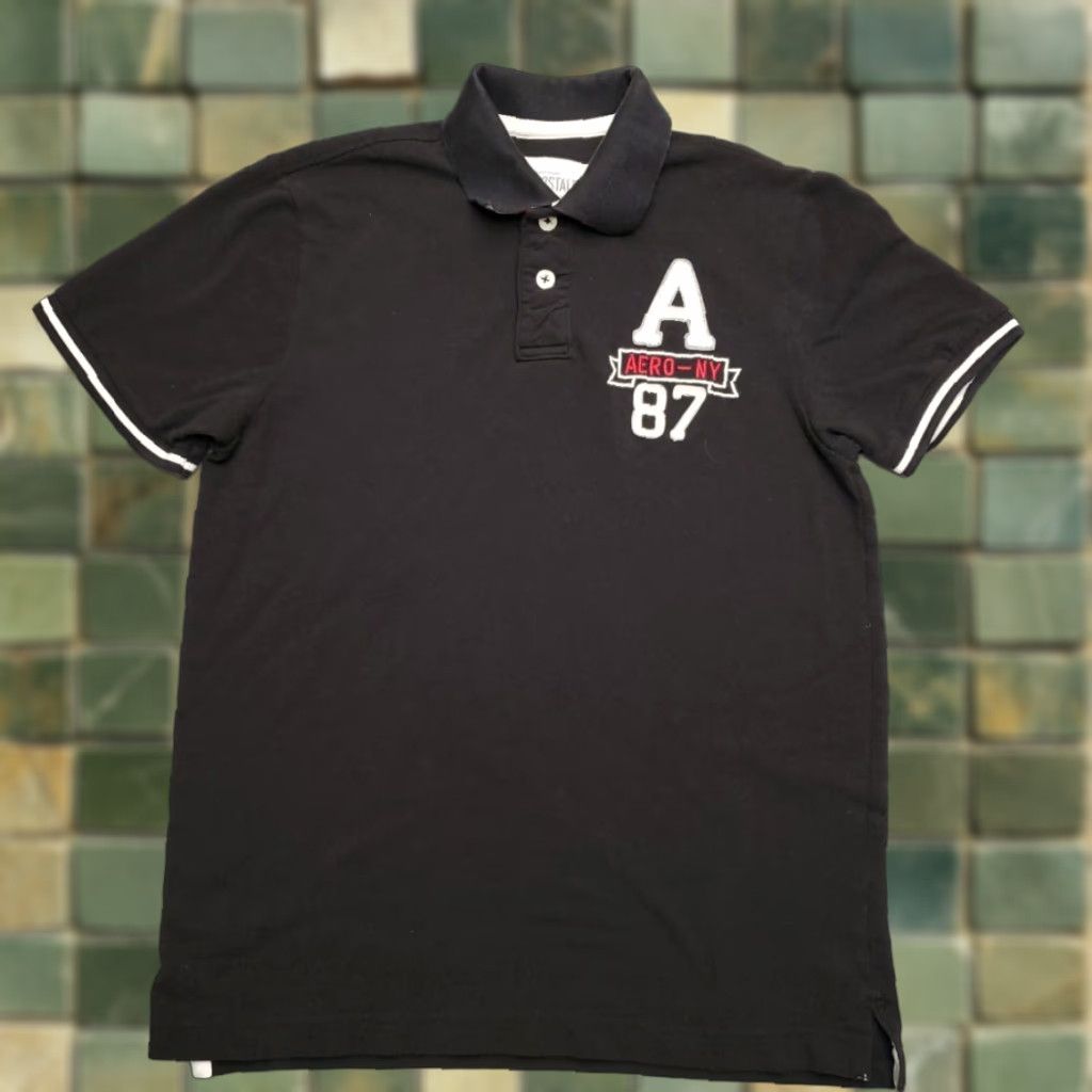Aeropostale VINTAGE Aeropostale Shirt Mens L Black Polo Puff Print 100% Cotton Rugby Y2K Retro Mens Size US L / EU 52-54 / 3 - 1 Thumbnail