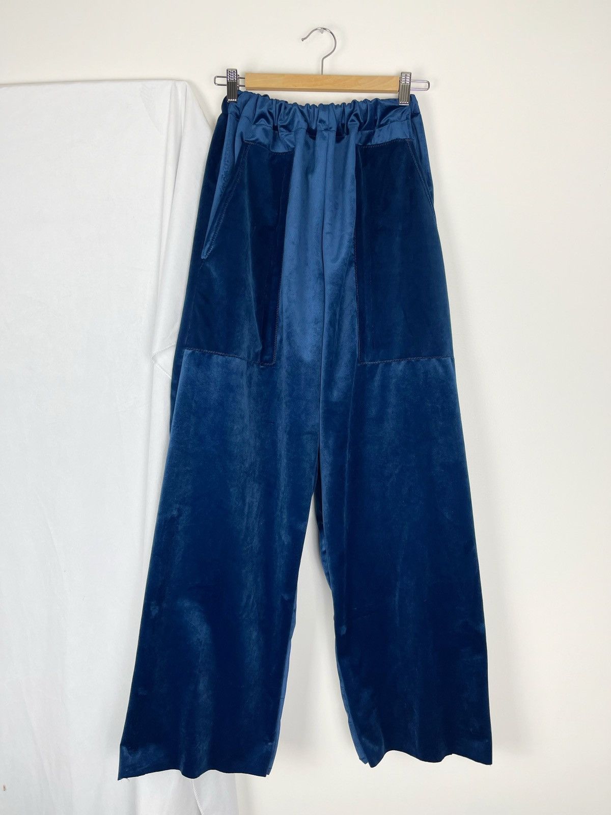 Chorley Blue velvet wide leg baggy lounge pants sample Size US 34 / EU 50 - 1 Thumbnail