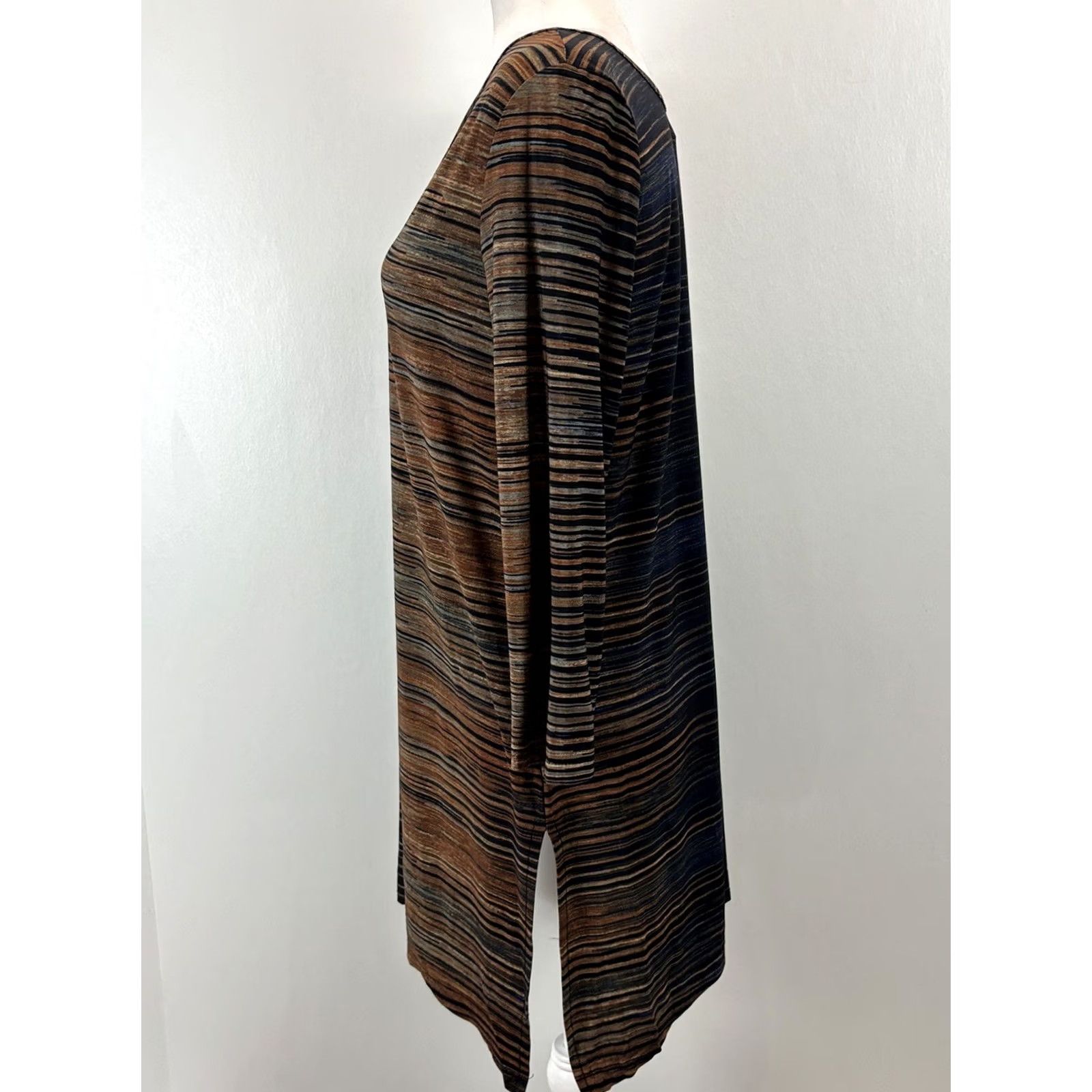 Vintage Clara Sun Woo Tunic Top Womens M Black Brown Gray Stretchy Asymmetrical USA Made Size M / US 6-8 / IT 42-44 - 2 Thumbnail