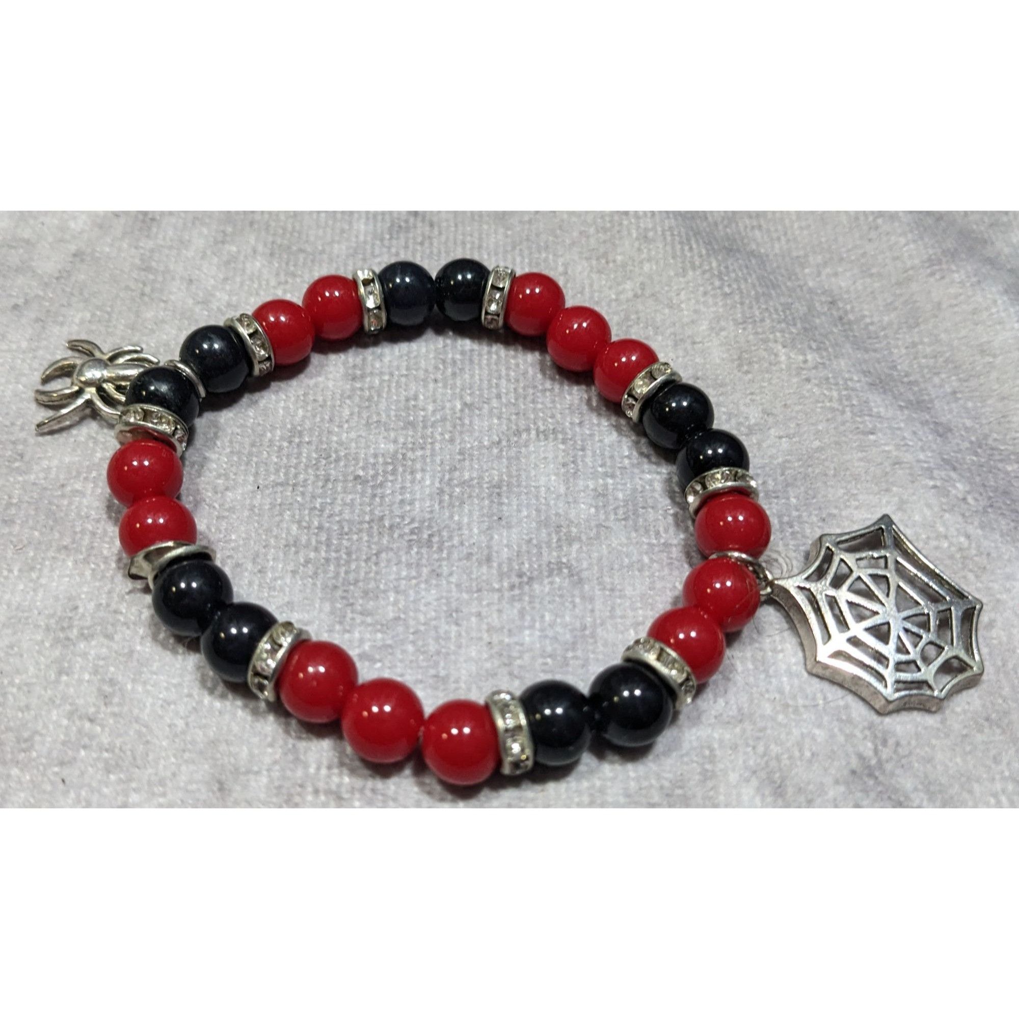 Handmade Gothic Halloween Red And Black Spider Themed Stretch Bracele Size ONE SIZE - 4 Thumbnail