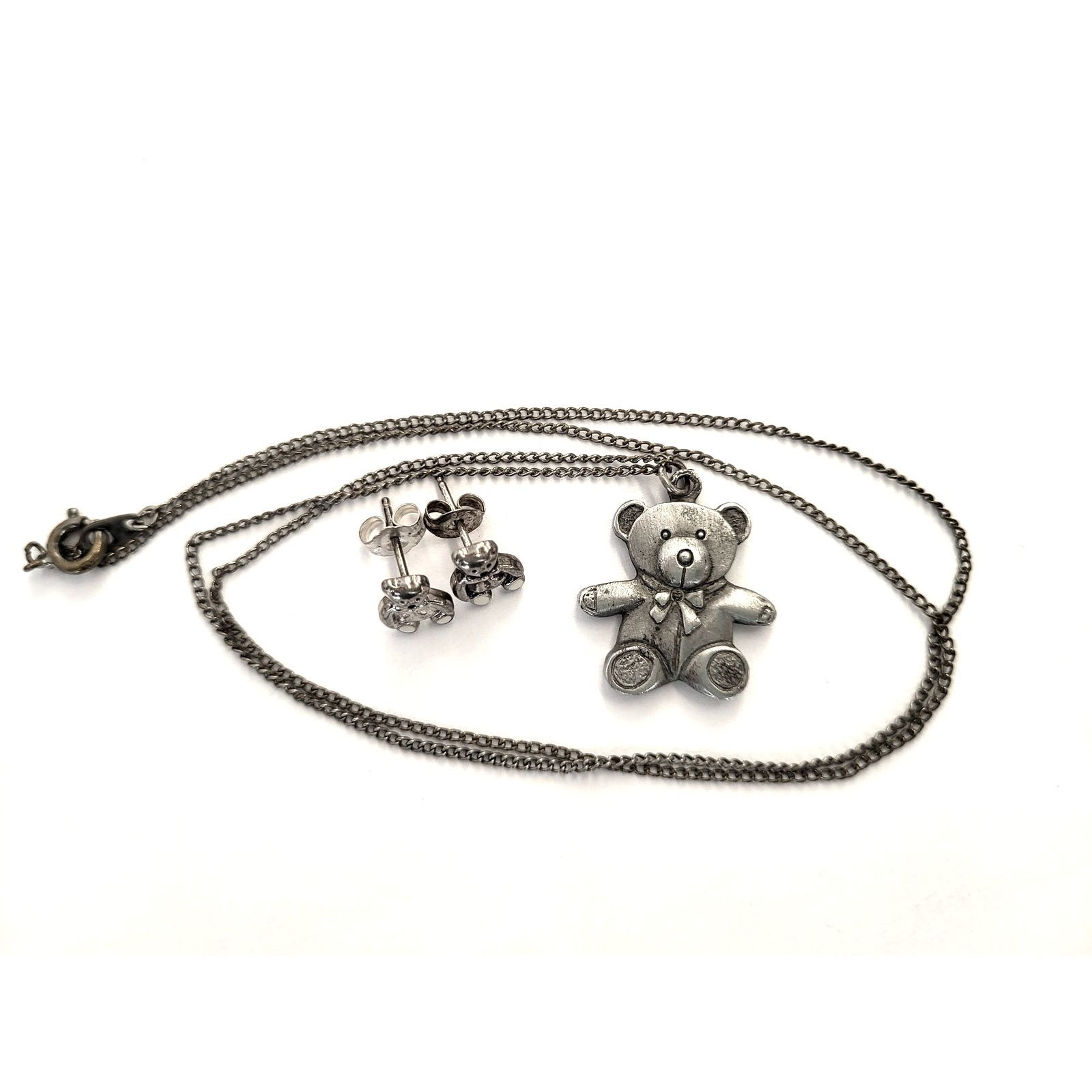 Other Sterling Silver Teddy Bear Earrings with Necklace Set Size ONE SIZE - 1 Thumbnail