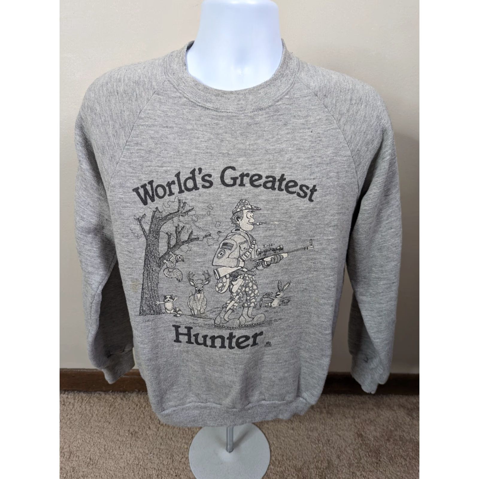 Jerzees VINTAGE World's Greatest Hunter Deer Mens Large Gray Raglan Sweatshirt USA M Size US M / EU 48-50 / 2 - 2 Thumbnail