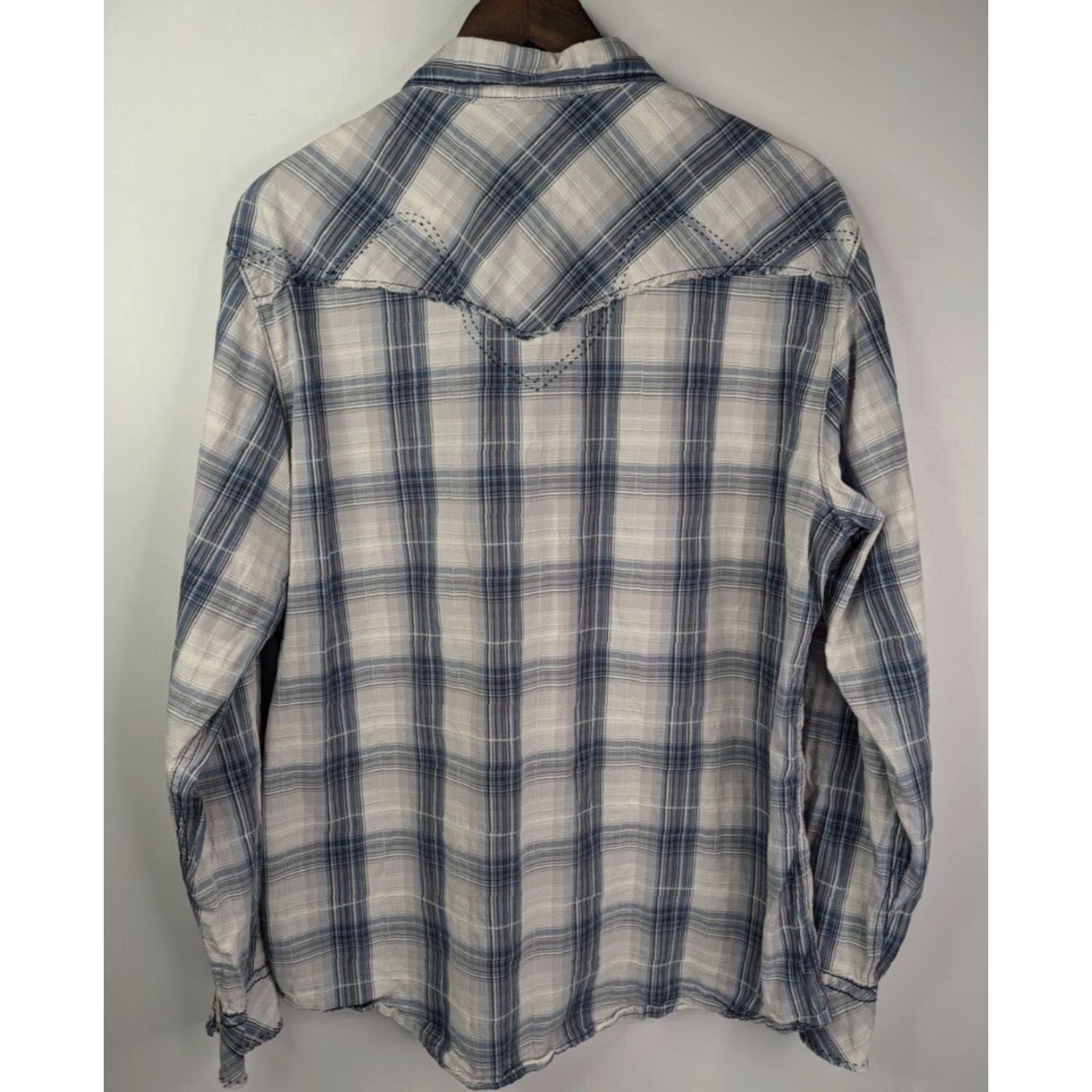 Vintage BKE Shirt XL Gray Athletic Fit Plaid Long Sleeve Button-Up Western Distress Pearl Snap Size US XL / EU 56 / 4 - 6 Thumbnail