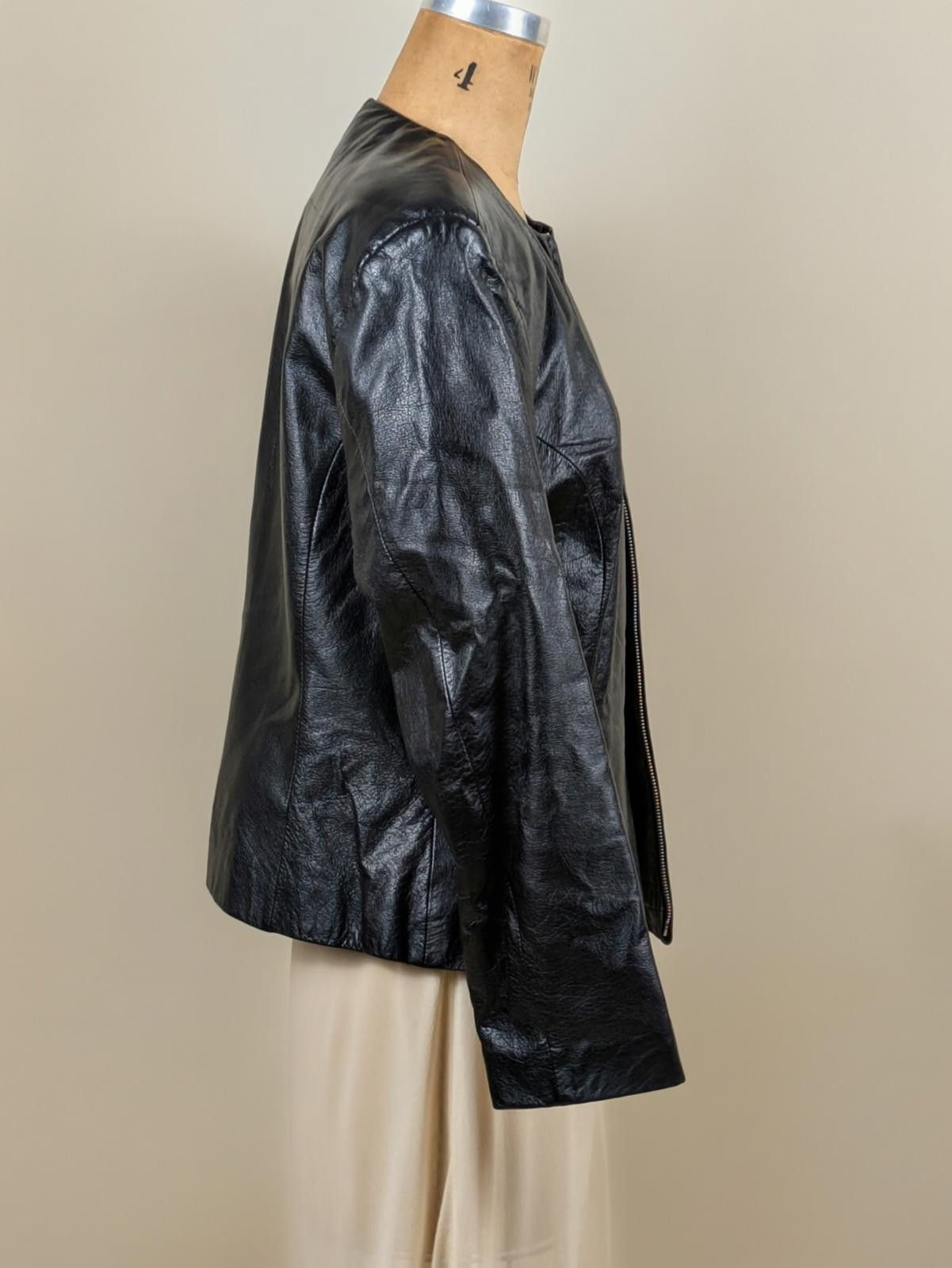 Maximilian Davis 1990's collarless black leather jacket Size L / US 10 / IT 46 - 4 Thumbnail