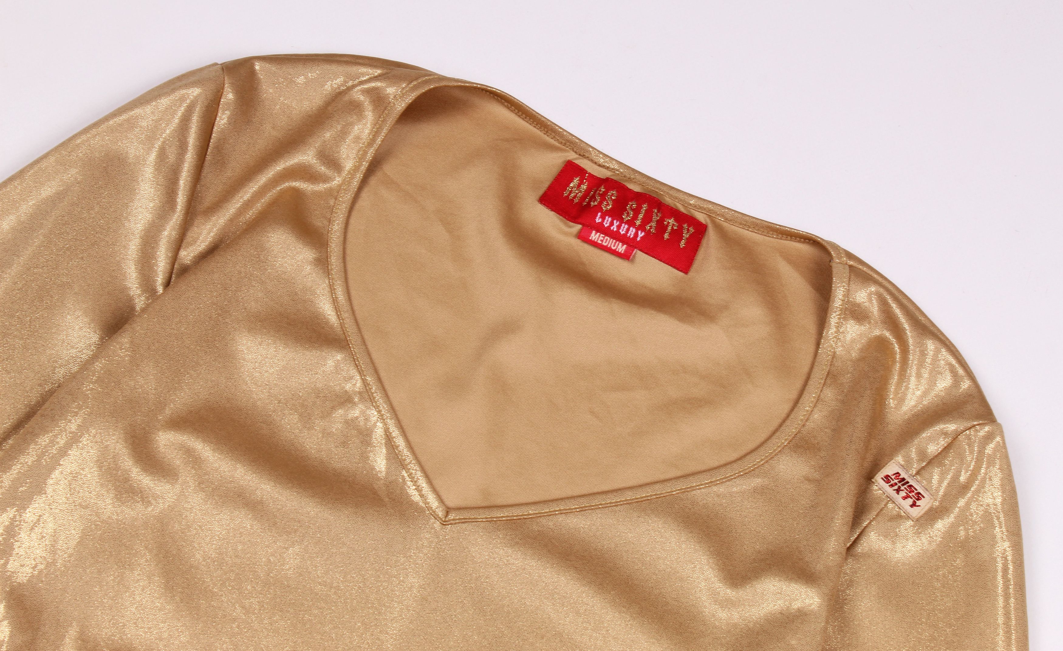 Miss Sixty Vintage Miss Sixty Luxury Gold Sparkle Y2K 3/4 Sleeve Top Size M / US 6-8 / IT 42-44 - 5 Thumbnail