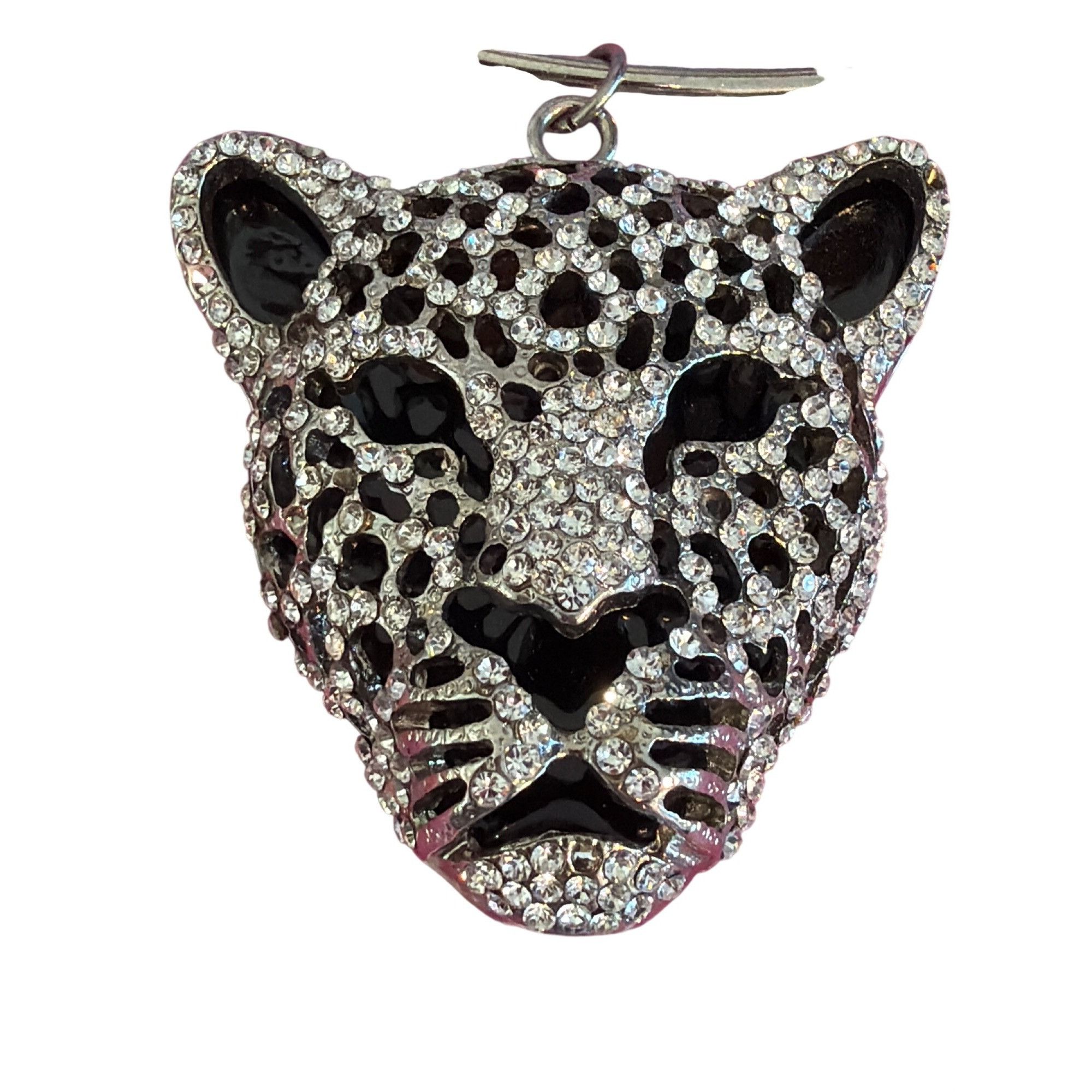 Other Rhinestone Leopard Head Pendant Torque Necklace Silver Tone Size ONE SIZE - 3 Thumbnail
