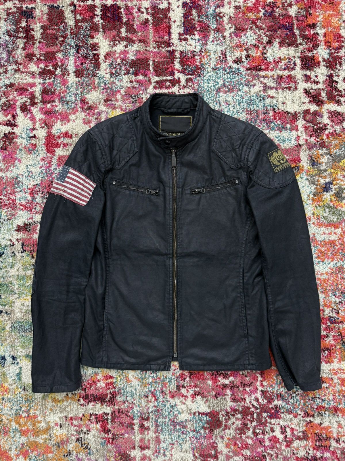 Denim And Supply Ralph Lauren Ralph Lauren Vintage Ralph Lauren Wax Waxed Cotton Biker Jacket USA Flag Grailed