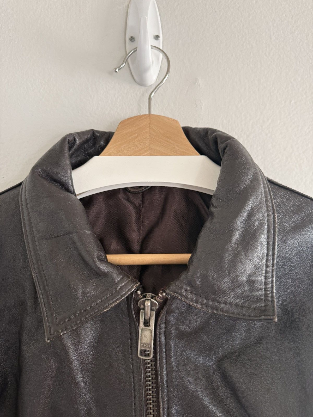 Vintage Vintage Leather Aged Zip Filled Lined Blouson Jacket Brown Size US L / EU 52-54 / 3 - 4 Thumbnail