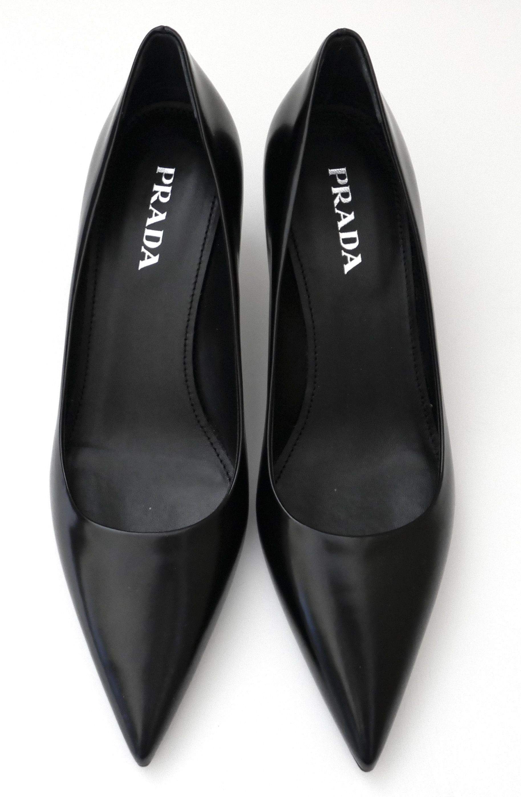 Prada Prada Mid Heel Pointed Pumps Heels Black Leather Size US 6 / IT 36 - 2 Thumbnail