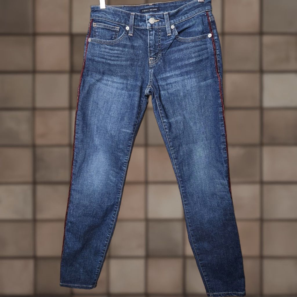 Lucky Brand Lucky Brand Jeans Wmns Low Rise Skinny Ankle Dark Denim w/Velvet Outseam Piping 2/26 Bohemian Womens Jeans Streetwear Size 26" / US 2 / IT 38 - 1 Thumbnail