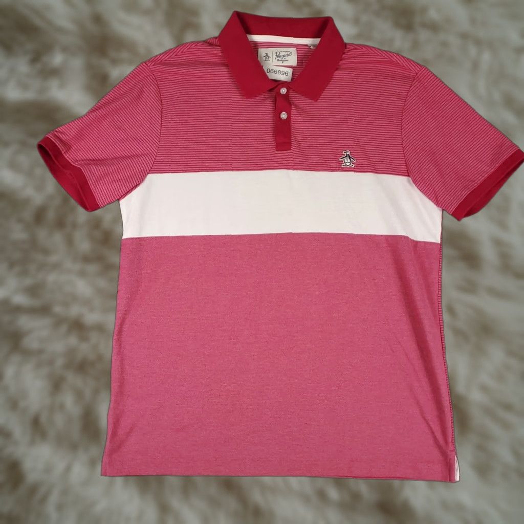 Vintage Penguin Polo Shirt Mens L Red/Pink Striped Polo Shirt Casual Short Sleeve Mens Size US L / EU 52-54 / 3 - 1 Thumbnail