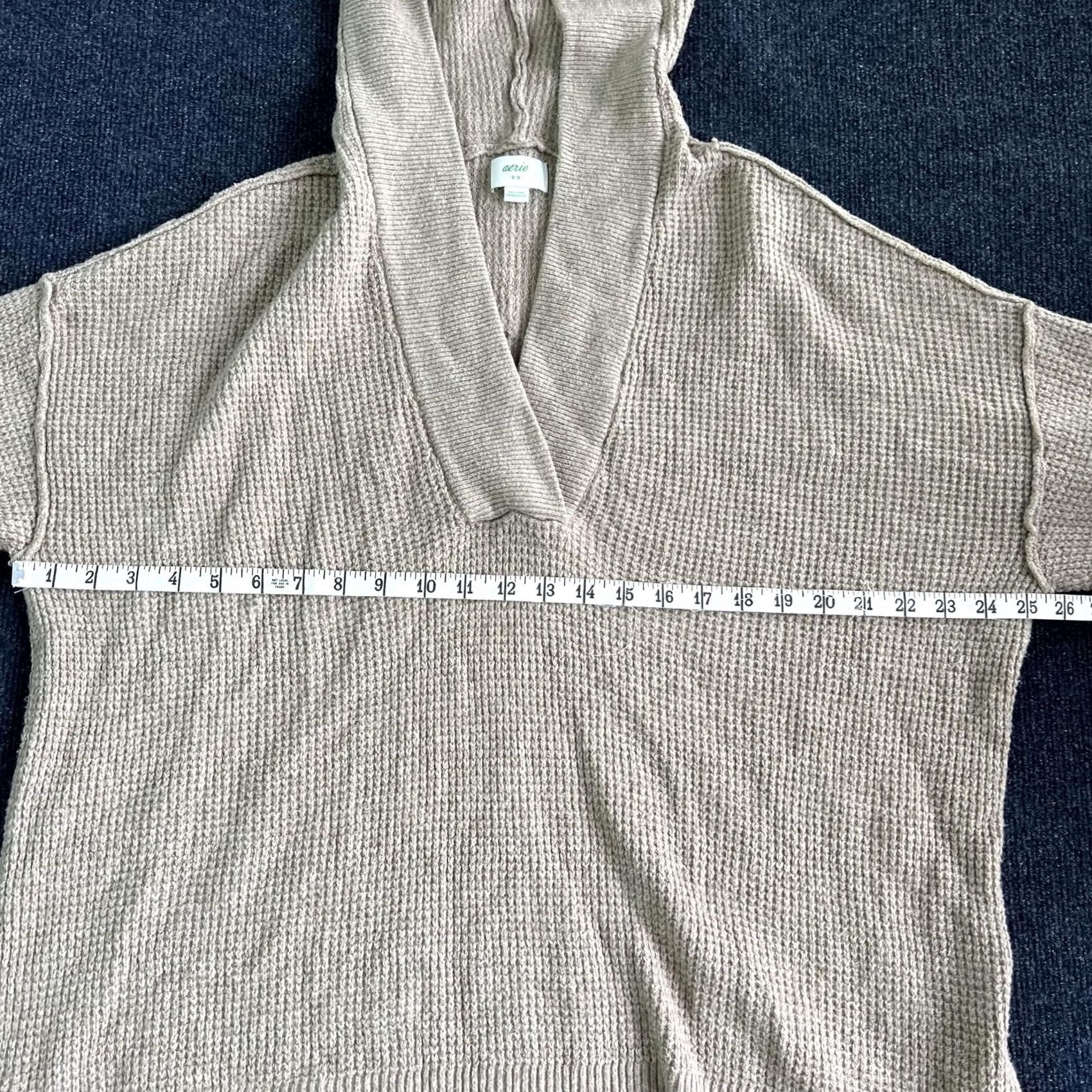 Vintage Aerie Womens Medium Beige Hooded Pullover Sweater Waffle Knit Cozy Top Size M / US 6-8 / IT 42-44 - 6 Thumbnail
