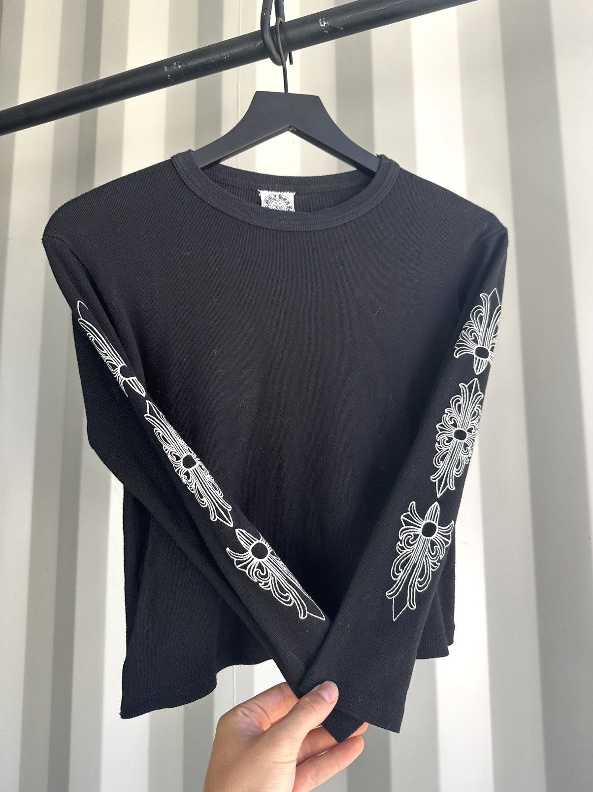 image of Chrome Hearts x Vintage Triple Cross Crop Shirt in Black, Women's (Size Medium)