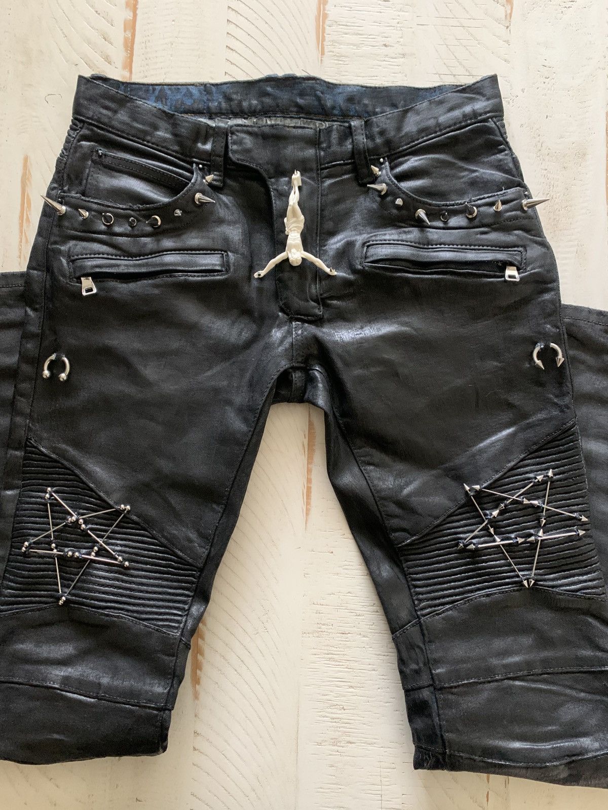 Balmain Balmain Like Biker Jeans Waxed Pierced Spiked Fashion Punk Size US 30 / EU 46 - 1 Thumbnail