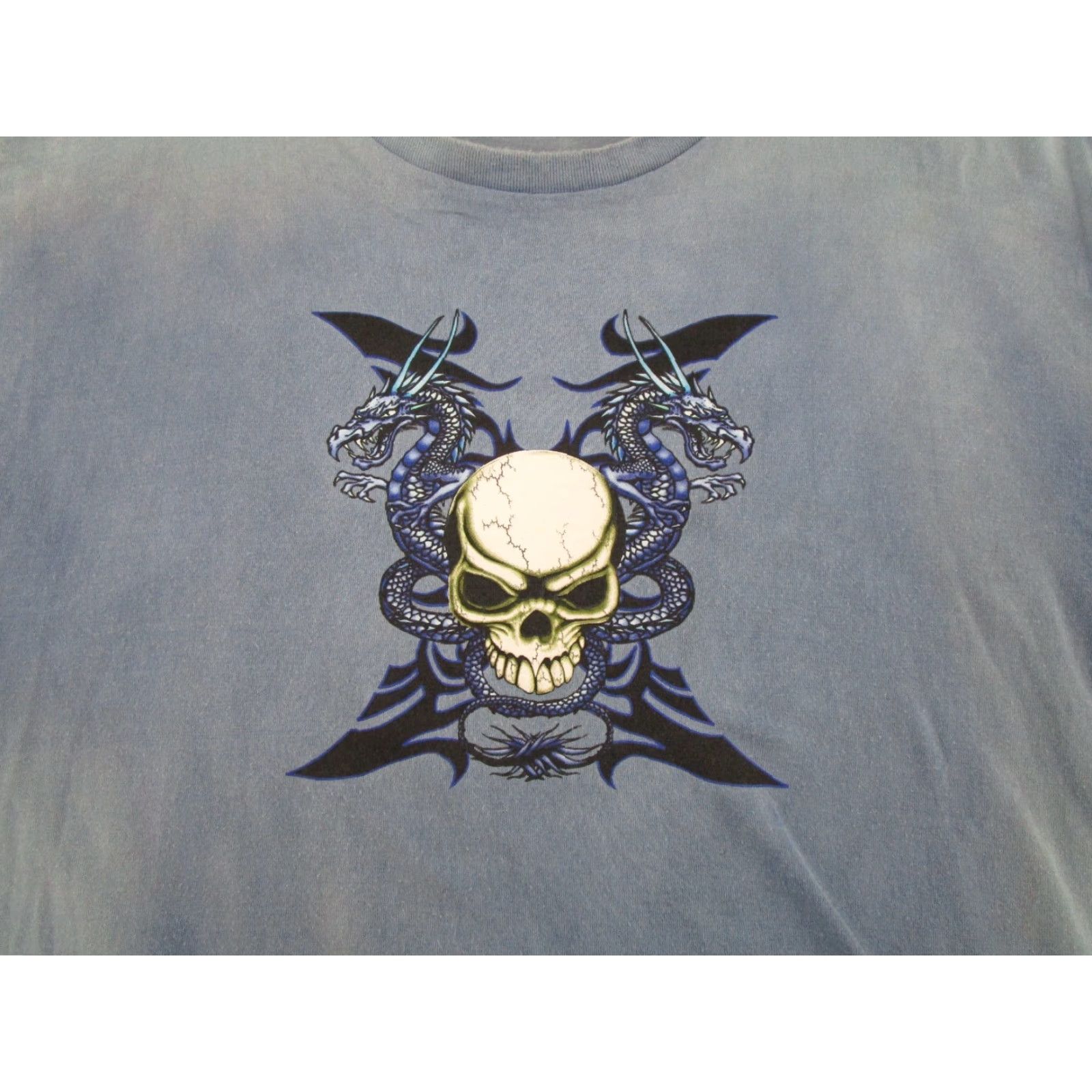 Vintage VINTAGE Northcrest Skull Dragon 2 Tone Blue T-Shirt Sz L Men Short Sleeve Crew Neck Read & Skim Size US L / EU 52-54 / 3 - 2 Thumbnail