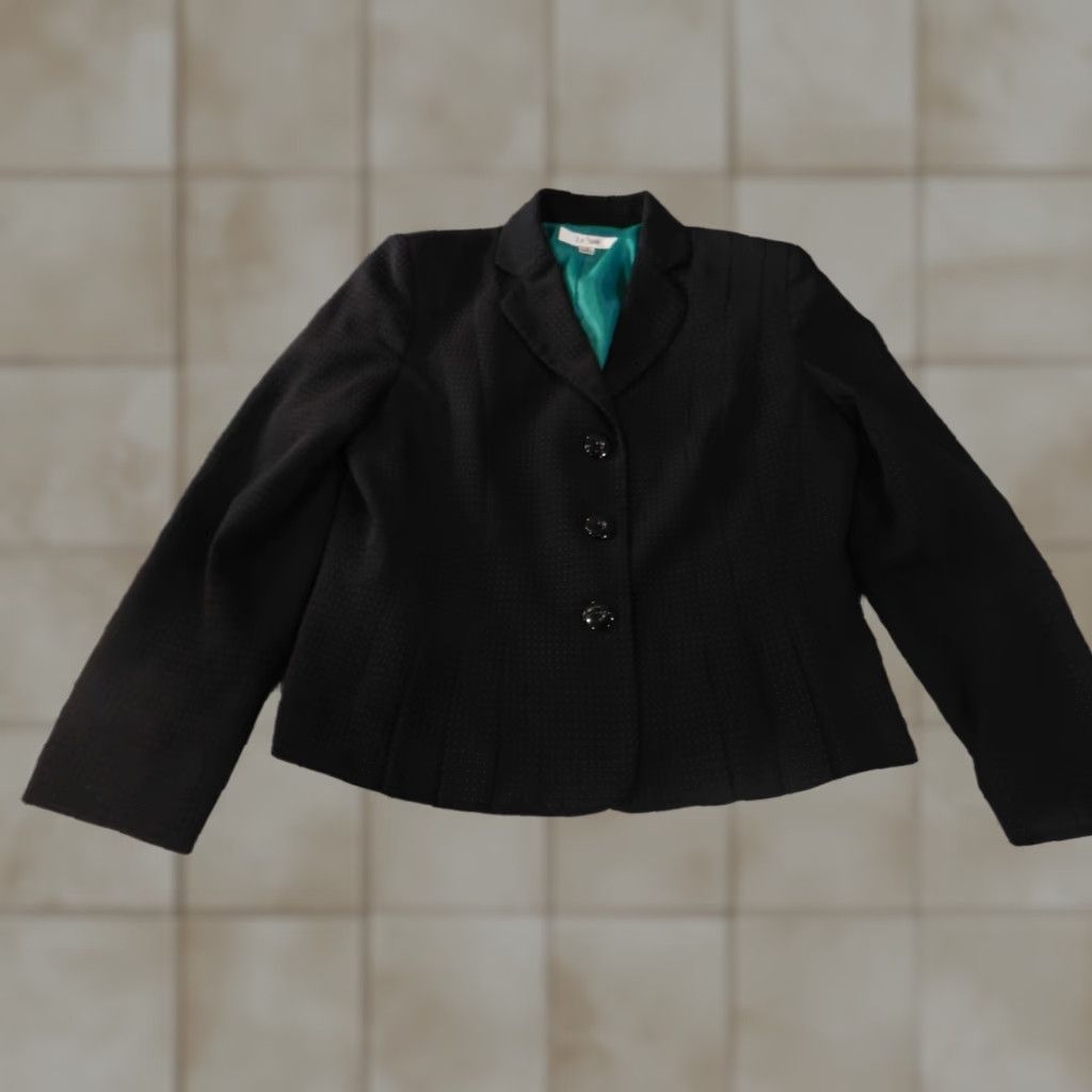 Vintage Le Suit Blazer Jacket 12 Black Button Long Sleeve Polyester Women Regular Mature Basic Designer Fall Winter Size XL / US 12-14 / IT 48-50 - 1 Thumbnail
