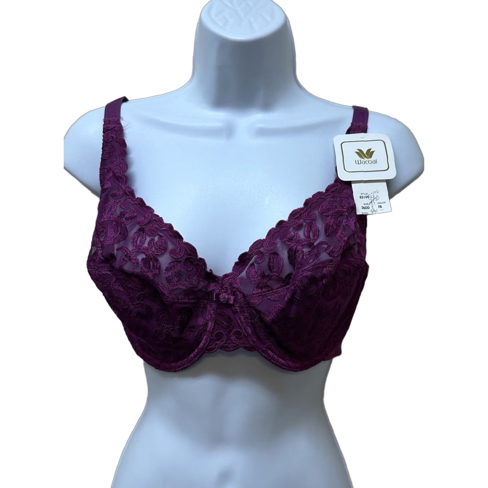 Vintage **Vintage Wacoal Purple Bullet Bra Size 36DD NEW NOS** User: New title: **Vintage Wacoal Purple Lace Bullet Bra Size 36DD NEW NOS** Size ONE SIZE - 1 Thumbnail