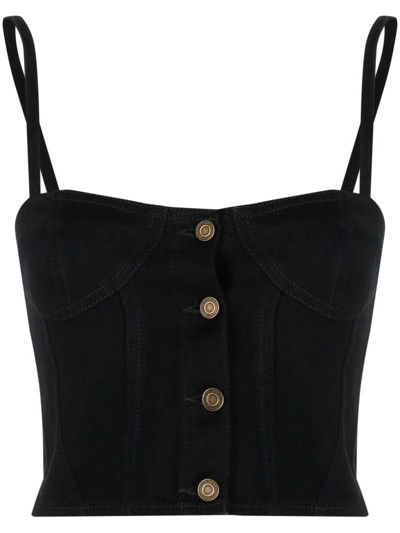 image of Saint Laurent Paris Oc11Z10524 Denim Corset Top In Black, Women's (Size Large)