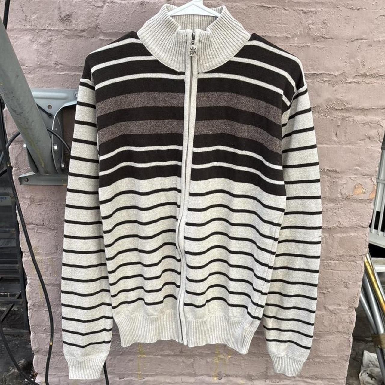 Vintage Y2K Early 2000s Red Ape Emo Brown Striped Zip Up Sweater Size US L / EU 52-54 / 3 - 1 Thumbnail
