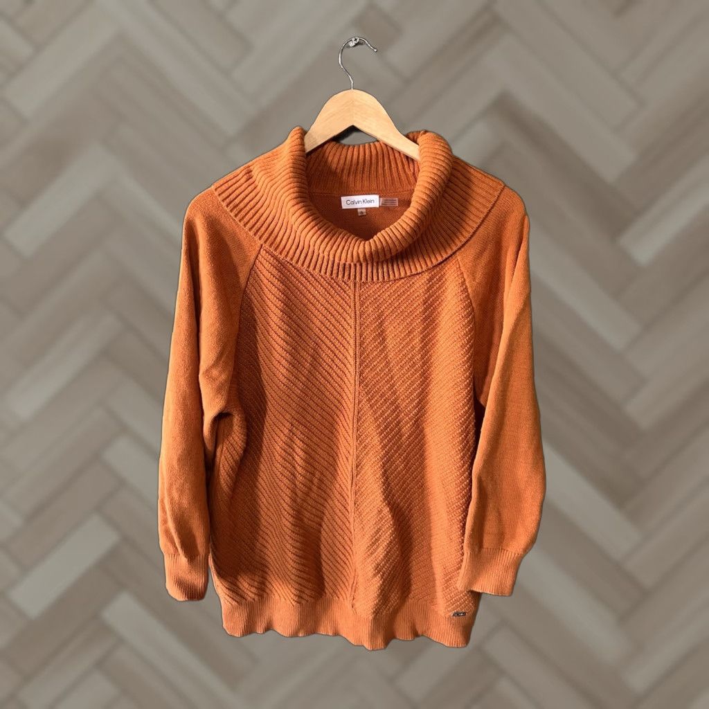 Calvin Klein Calvin Klein Sweatshirt Orange Turtleneck Pullover Women’s XL Ribbed Long Sleeve Pullover Shirt Womens Orange Calv in Klein XL Size XL / US 12-14 / IT 48-50 - 1 Thumbnail