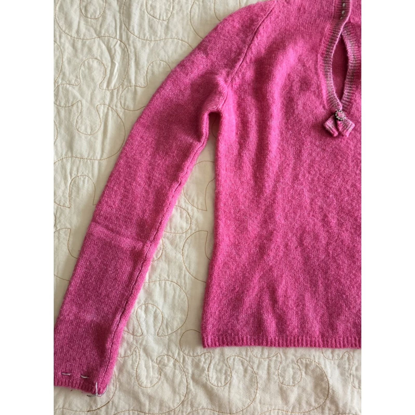 Free People VINTAGE Free People sweater Womens Small pink Wool knit top Keyhole Neck Y2K Coquette Marie Antoinette 90s style Womens Size S / US 4 / IT 40 - 4 Thumbnail