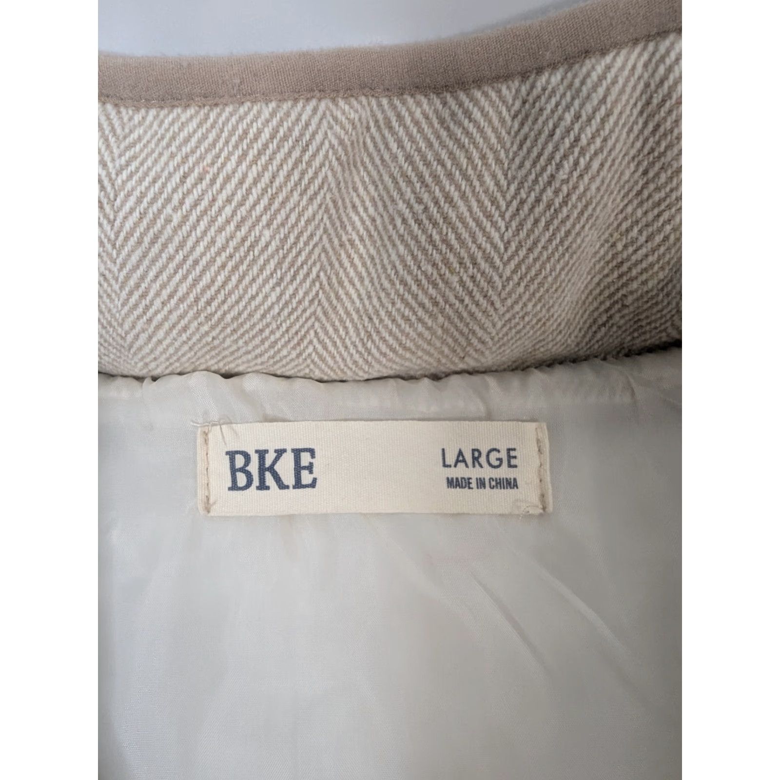 BKE VINTAGE BKE Vest Chevron Stripe Full Zip Tweed Insulated Cream Tan Beige Women's Large L Size L / US 10 / IT 46 - 6 Thumbnail