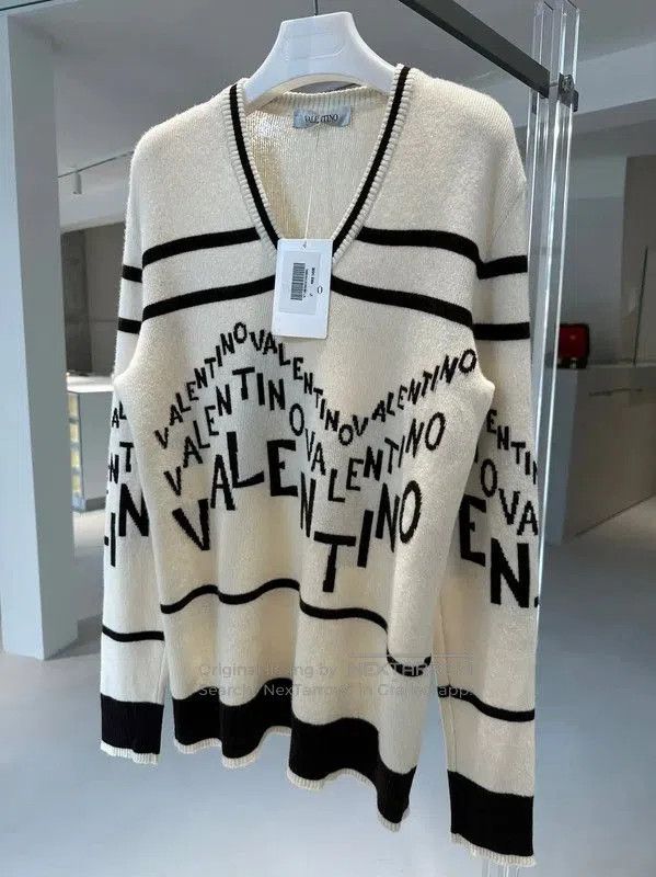 Valentino Valentino Cream Wool Logo Knit Sweater for Women . Size L / US 10 / IT 46 - 1 Thumbnail
