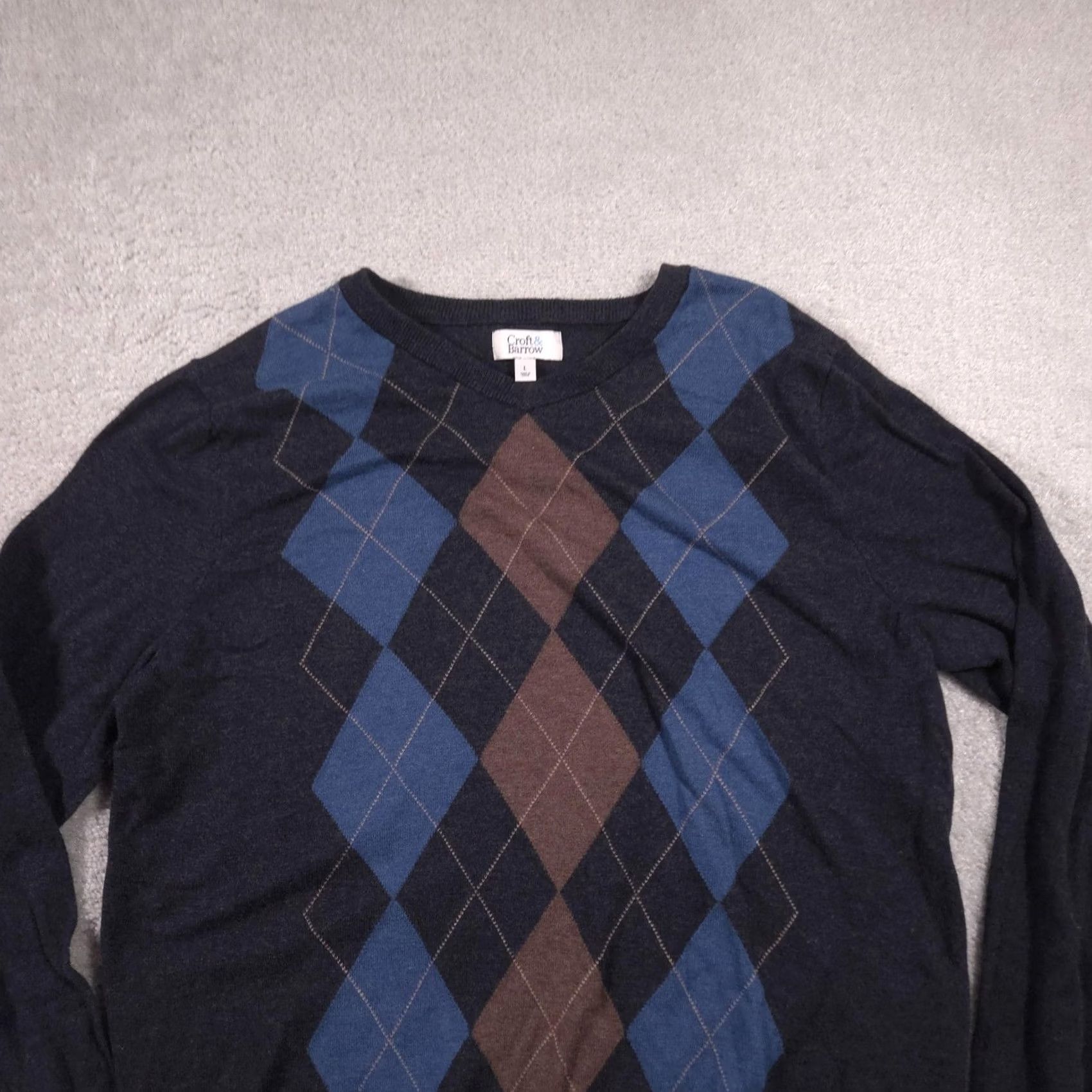 Croft & Barrow Croft & Barrow Sweater Mens Large Gray Argyle Crewneck Knit Pullover Classic Size US L / EU 52-54 / 3 - 3 Thumbnail