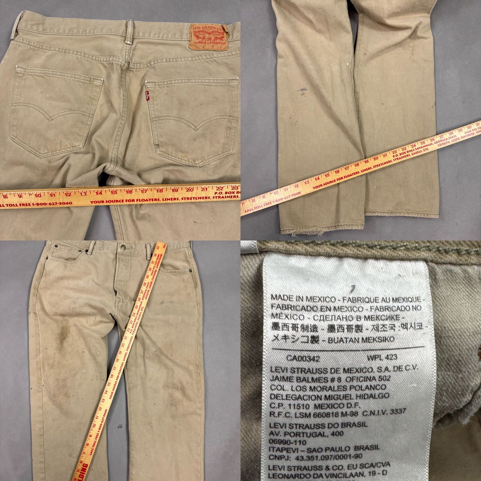 Levi's VINTAGE Levi's 501 Jeans 36x32 Beige Denim Button Fly Thrashed Workwear Distressed Stains Mens Pants 5-Pocket Denim Jeans Regular Fit Cotton Size US 36 / EU 52 - 8 Thumbnail