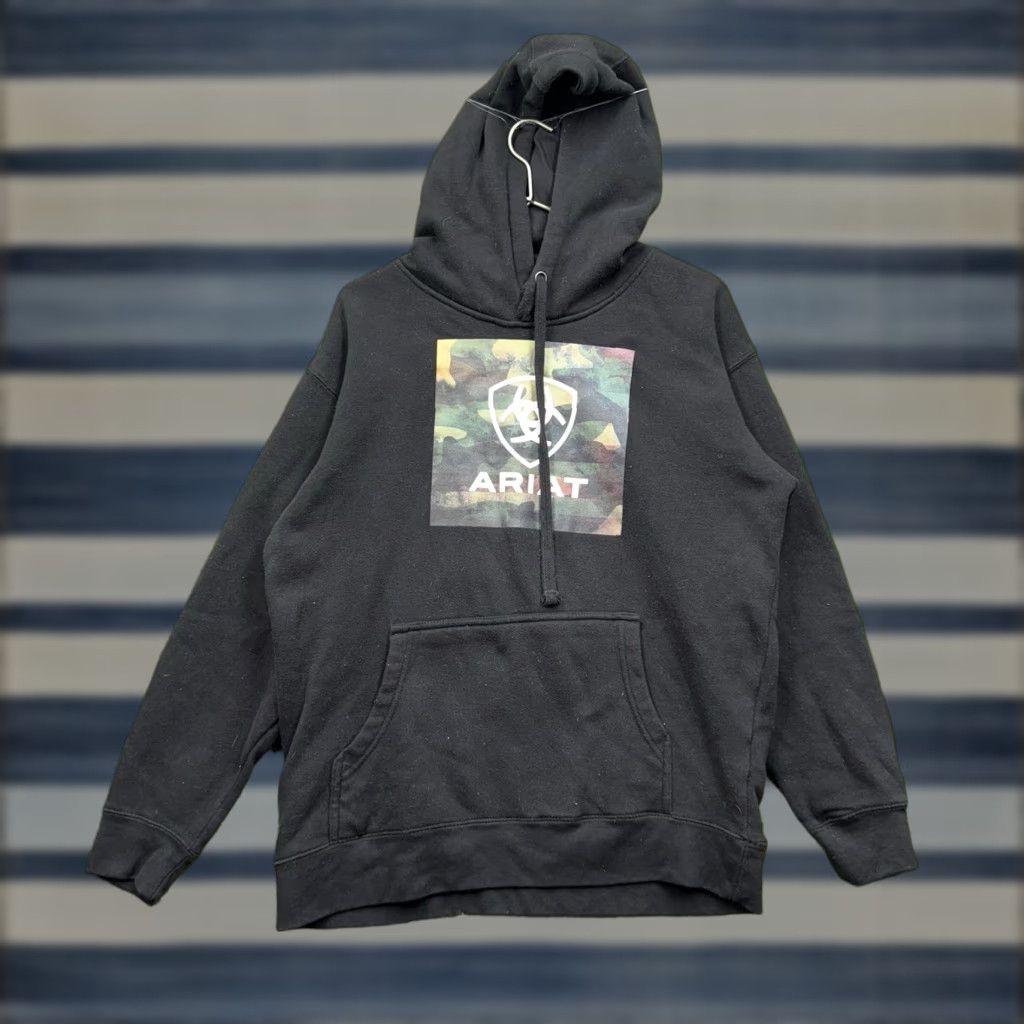Ariat Ariat Hoodie Mens Small Fleece Pullover Black Camo Cotton Blend Logo Embroidered Graphic Print Hooded Pockets Cowboy Western Work Size US S / EU 44-46 / 1 - 1 Thumbnail