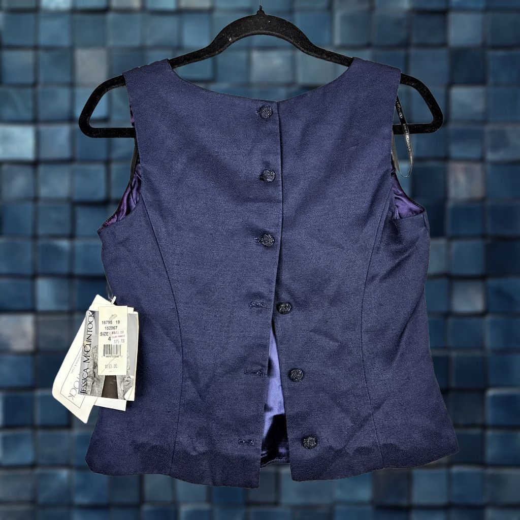 Vintage Scott Mcclintock Women's Navy blue Lined Top Button Back V-Neck Casual Blouse Size 4 NEW Size S / US 4 / IT 40 - 1 Thumbnail
