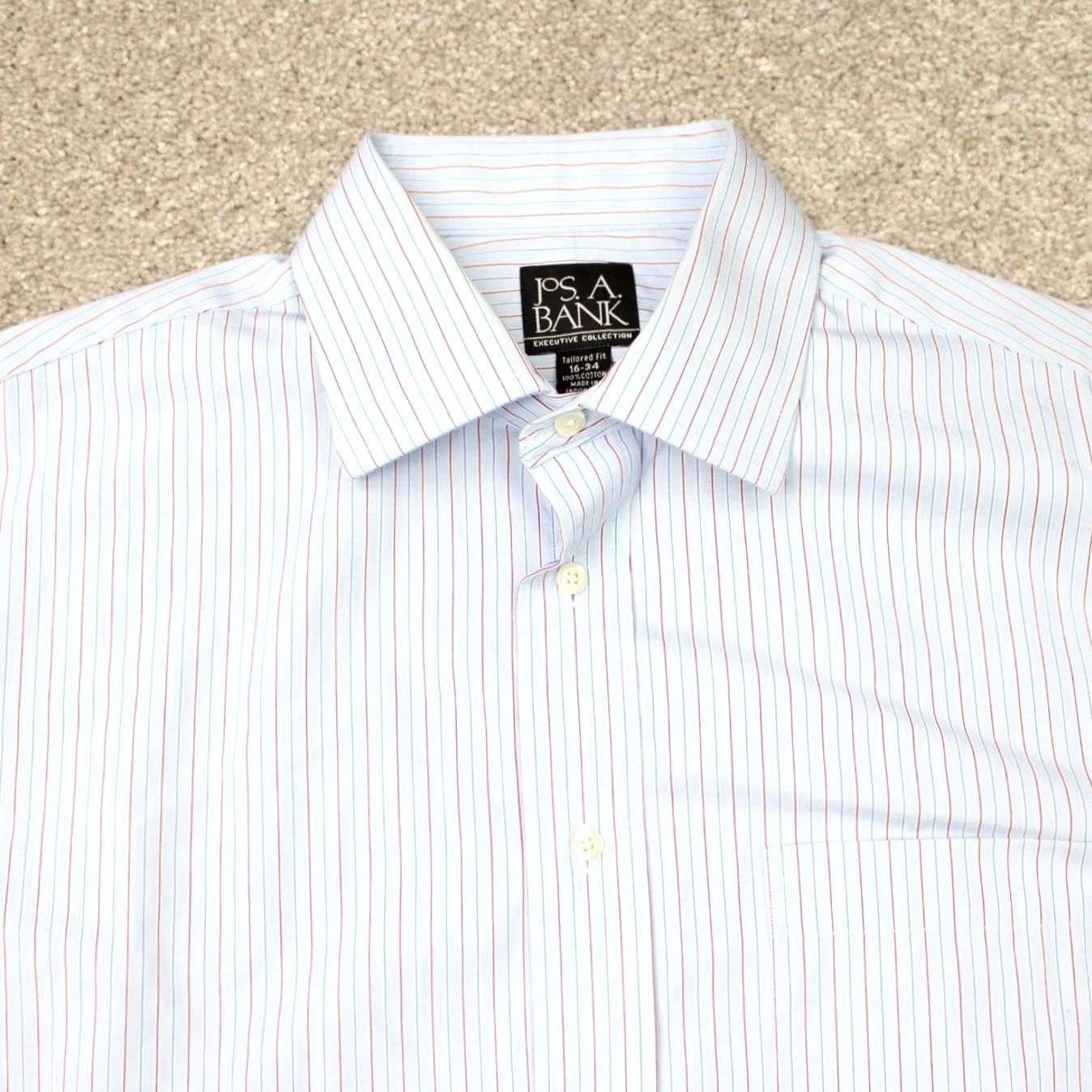 Jos. A. Bank Jos. A. Bank Dress Shirt Mens 16, 34 Blue/Red French Cuff Tailored Fit Long Sleeve Size US L / EU 52-54 / 3 - 4 Thumbnail