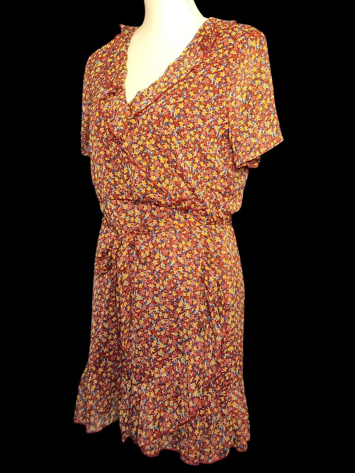Other Jacqueline de Yong Brown Floral Midi Dress w/Ruffle Detail Size M / US 6-8 / IT 42-44 - 5 Thumbnail