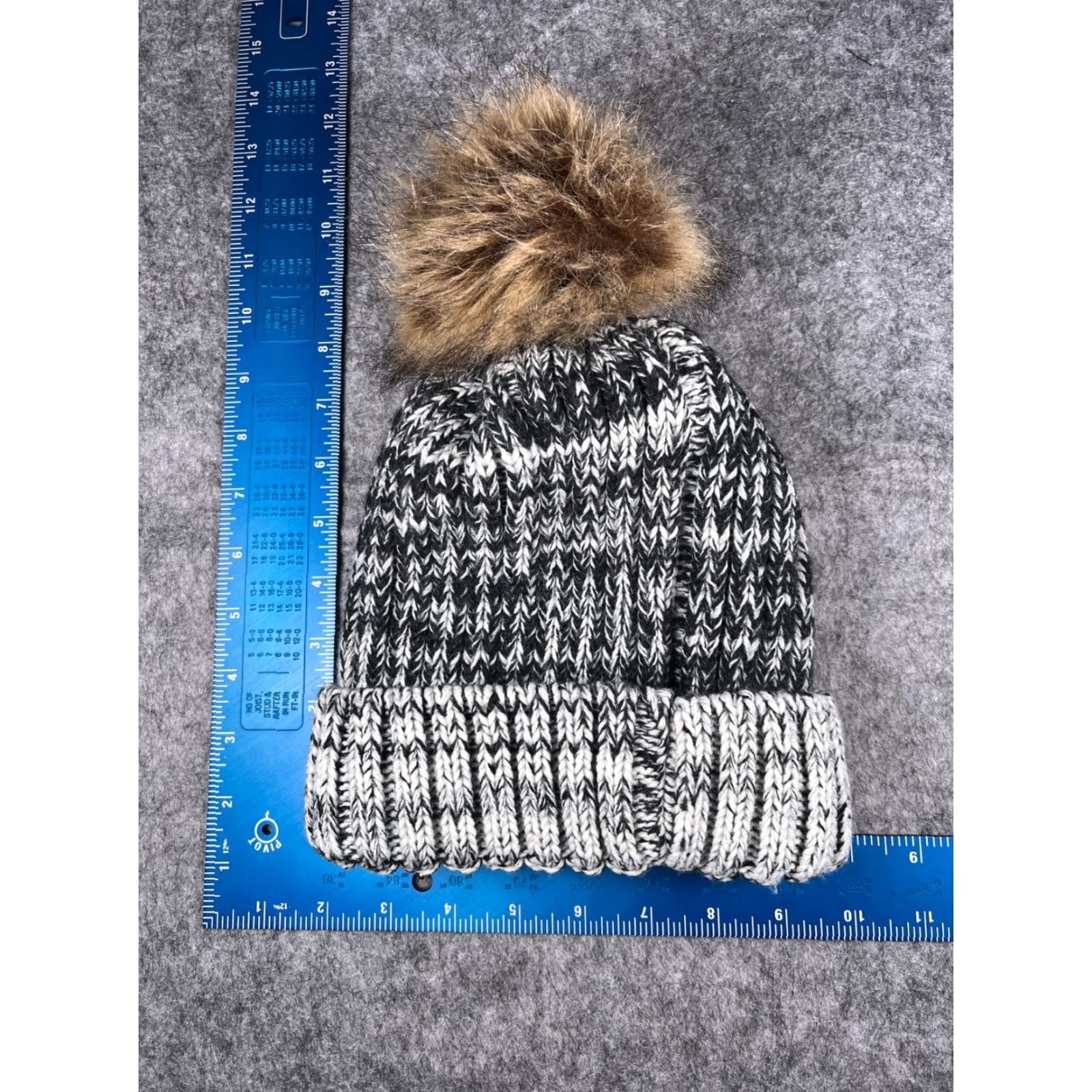 Vintage Star Beanie Toque Womens One Size White Black Knit Studded Acrylic Poly Pom Ski Size ONE SIZE - 5 Thumbnail
