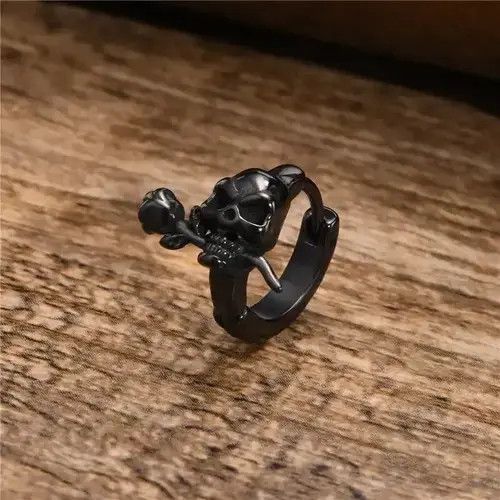 Jewelry Gothic Skull Hoop Huggie Earring Size ONE SIZE - 4 Thumbnail