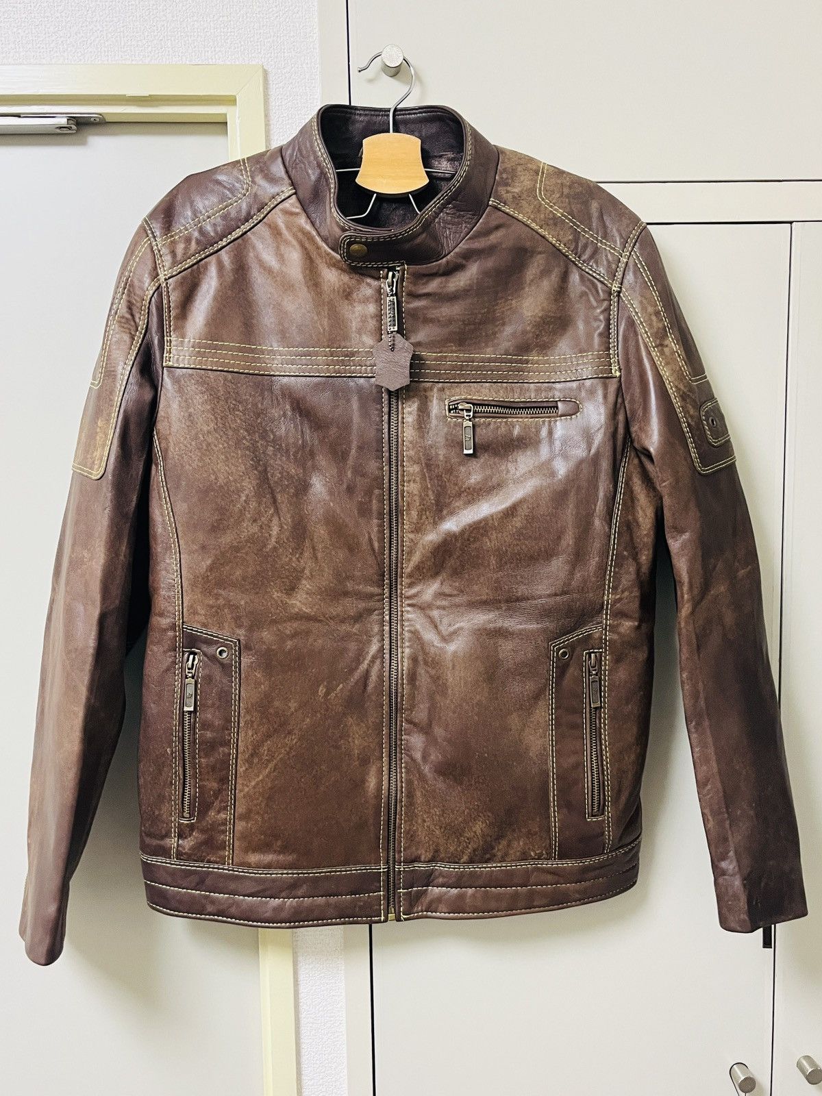 Japanese Brand Dirty brown lamb leather jacket Egyptian leather Grailed