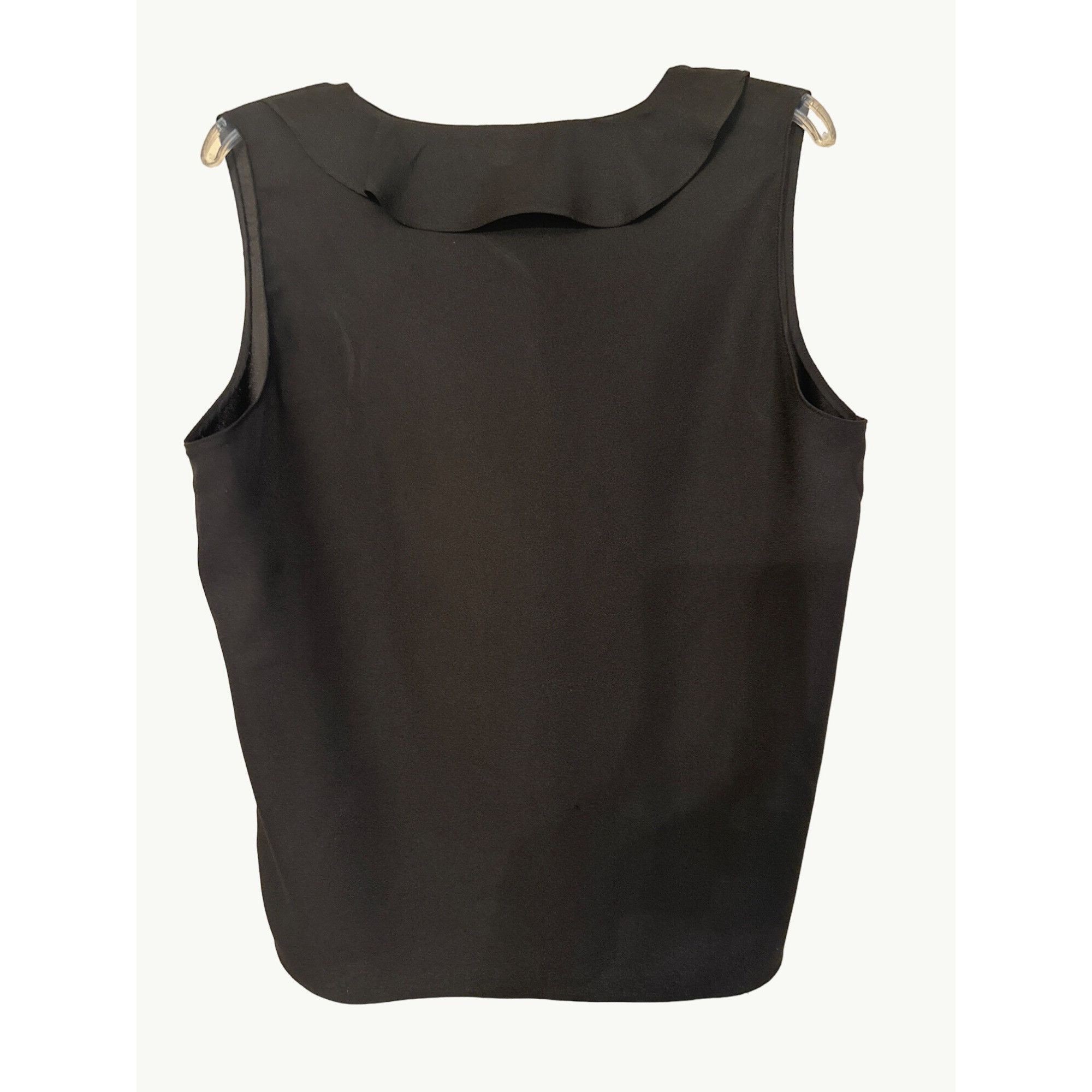 Halston Halston Womens Black Sleeveless V Neck Blouse With Ruffle Tr Size L / US 10 / IT 46 - 2 Thumbnail