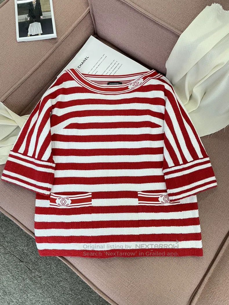 Chanel Chanel 19P Red Double C Striped Knitted Short Sleeve Size M / US 6-8 / IT 42-44 - 1 Thumbnail