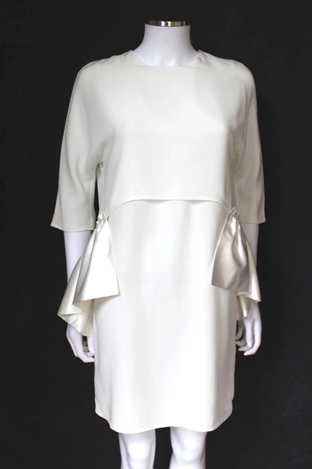 Stella McCartney Stella McCartney White Satin Ruffle Trim Crepe Dress M Size M / US 6-8 / IT 42-44 - 2 Thumbnail
