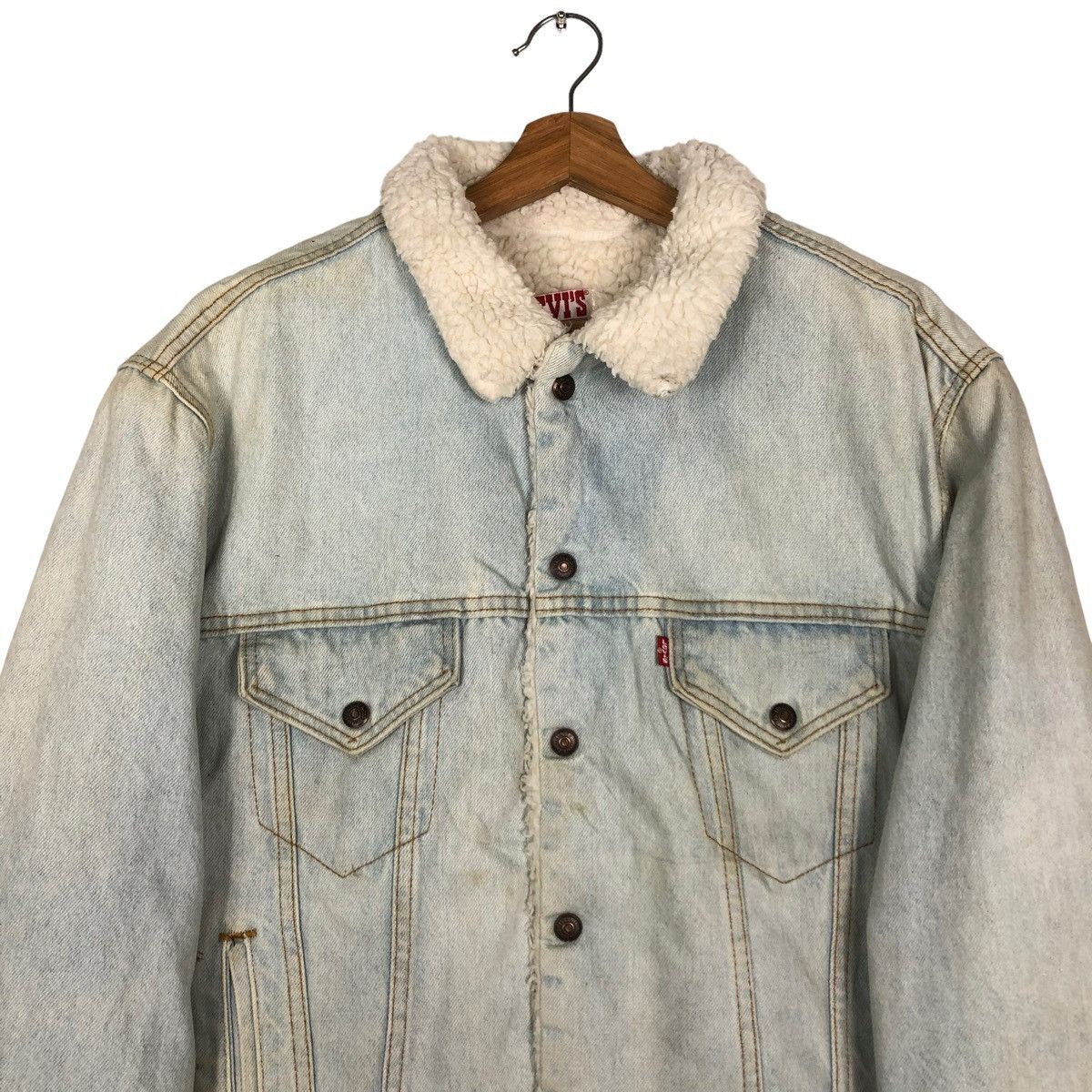 Levi's 🔥VINTAGE DENIM BIKER JACKET LEVI’S USA SHEARLING MINK FUR Size US M / EU 48-50 / 2 - 3 Thumbnail